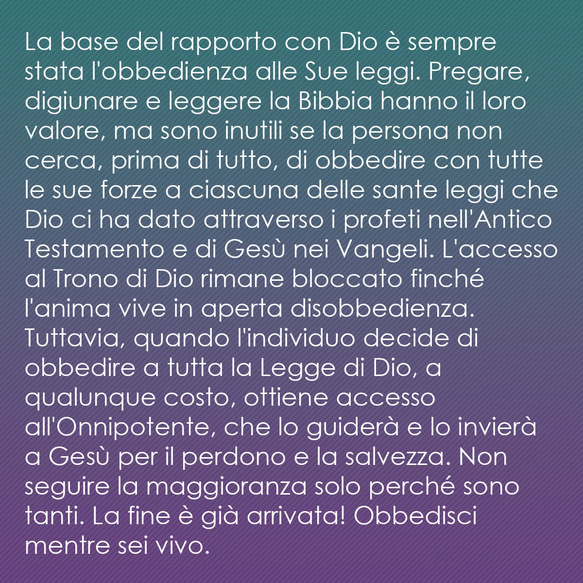 0144 - Post sulla Legge di Dio: La base del rapporto con Dio è sempre stata l