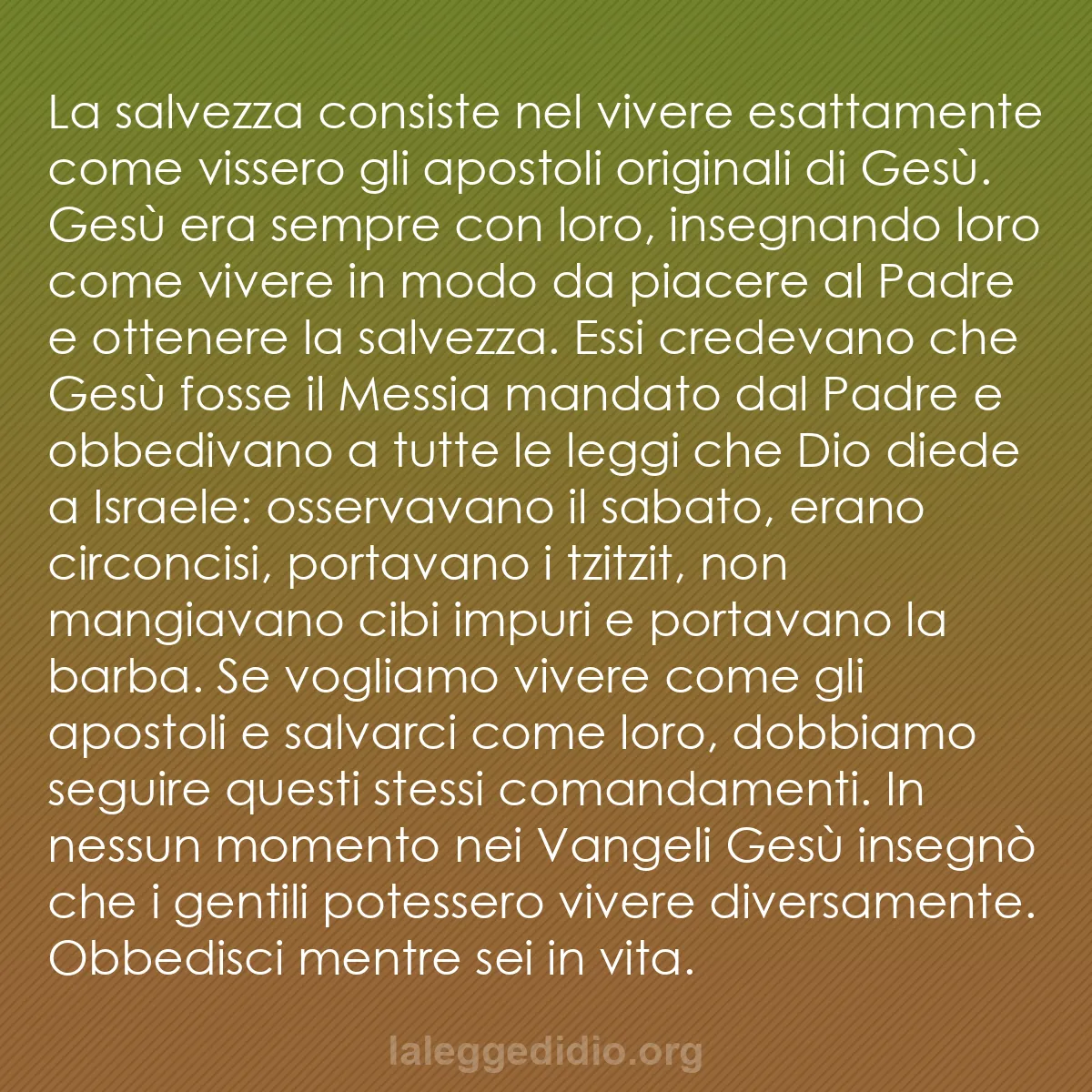 b0009 - Post sulla Legge di Dio: La salvezza consiste nel vivere esattamente come vissero gli...