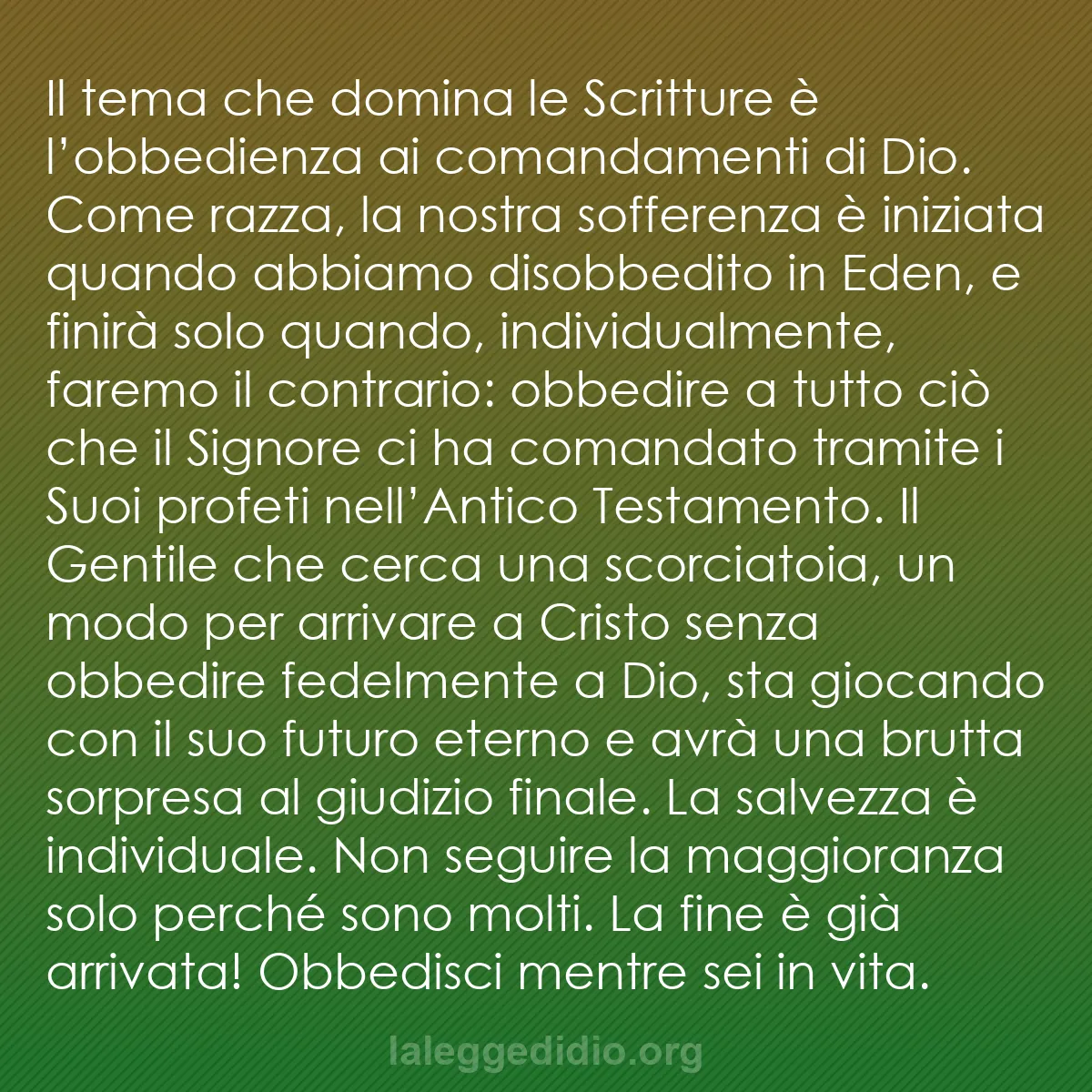 b0036 - Post sulla Legge di Dio: Il tema che domina le Scritture è l’obbedienza ai comandamenti...
