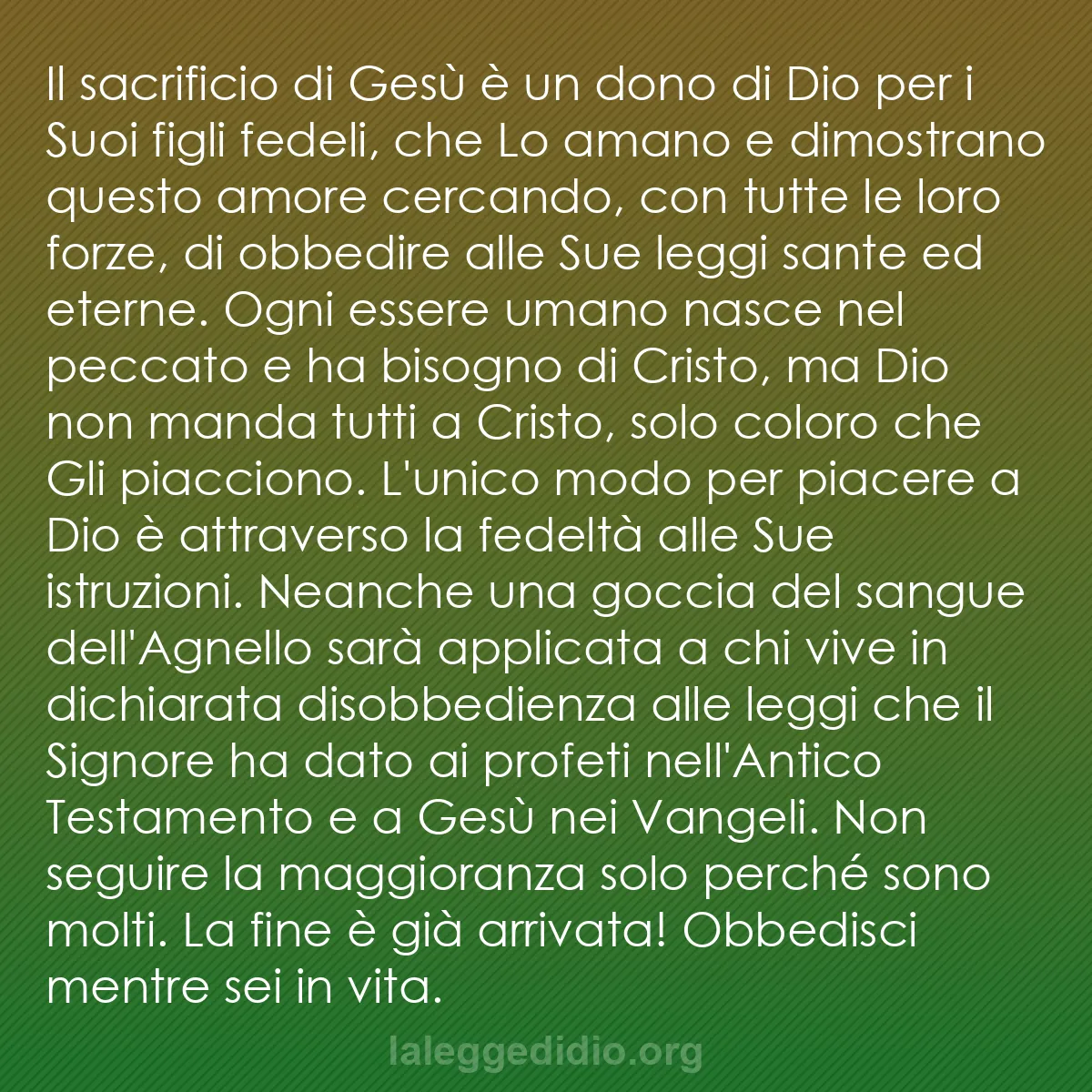 b0056 - Post sulla Legge di Dio: Il sacrificio di Gesù è un dono di Dio per i Suoi figli fedeli,...