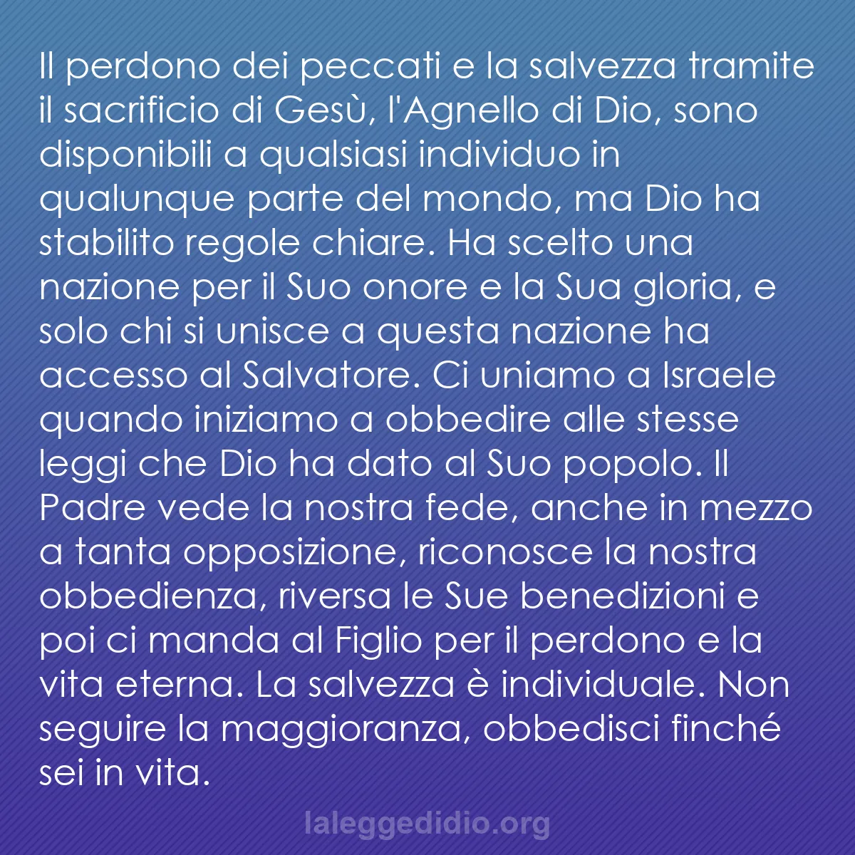 b0067 - Post sulla Legge di Dio: Il perdono dei peccati e la salvezza tramite il sacrificio di...