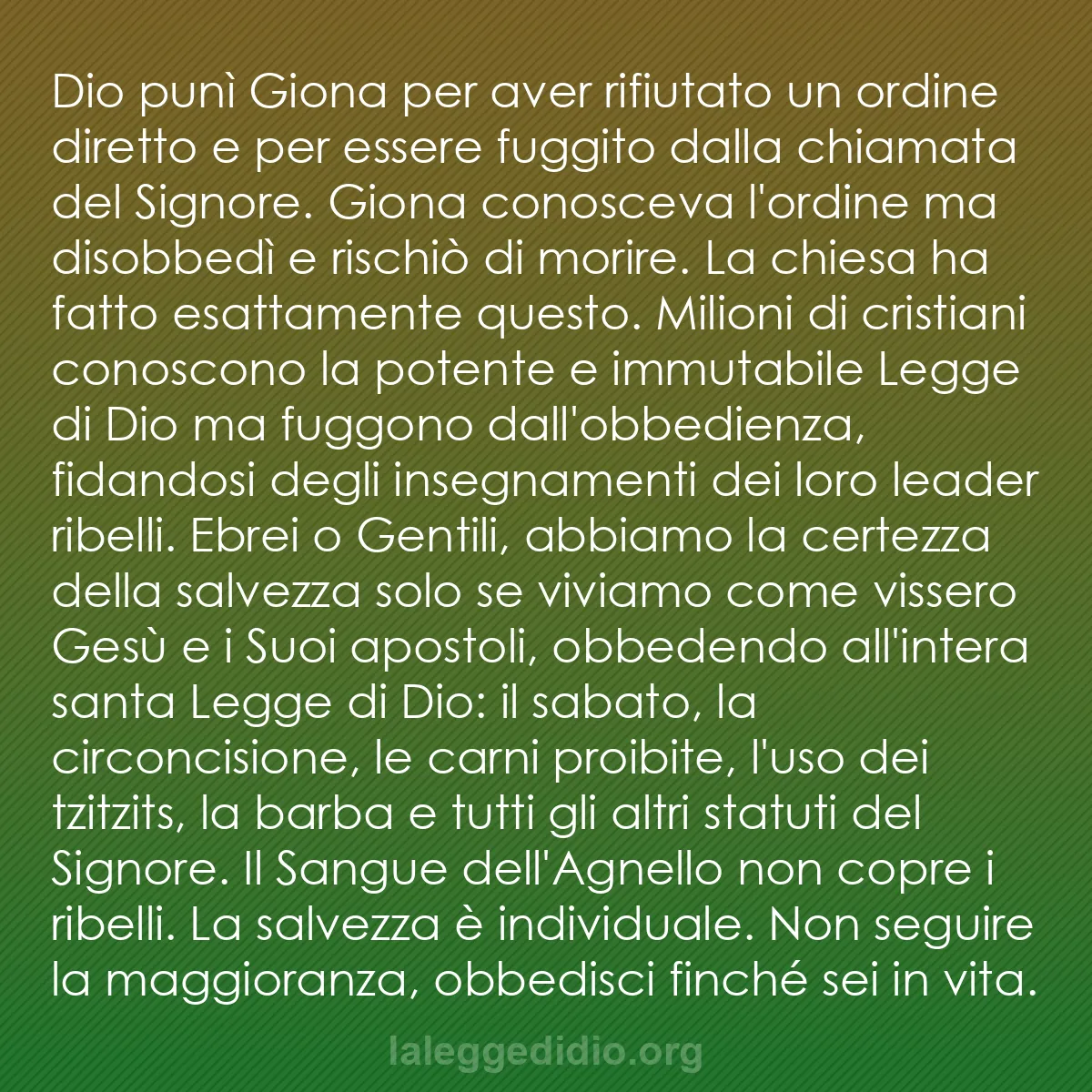 b0076 - Post sulla Legge di Dio: Dio punì Giona per aver rifiutato un ordine diretto e per essere...