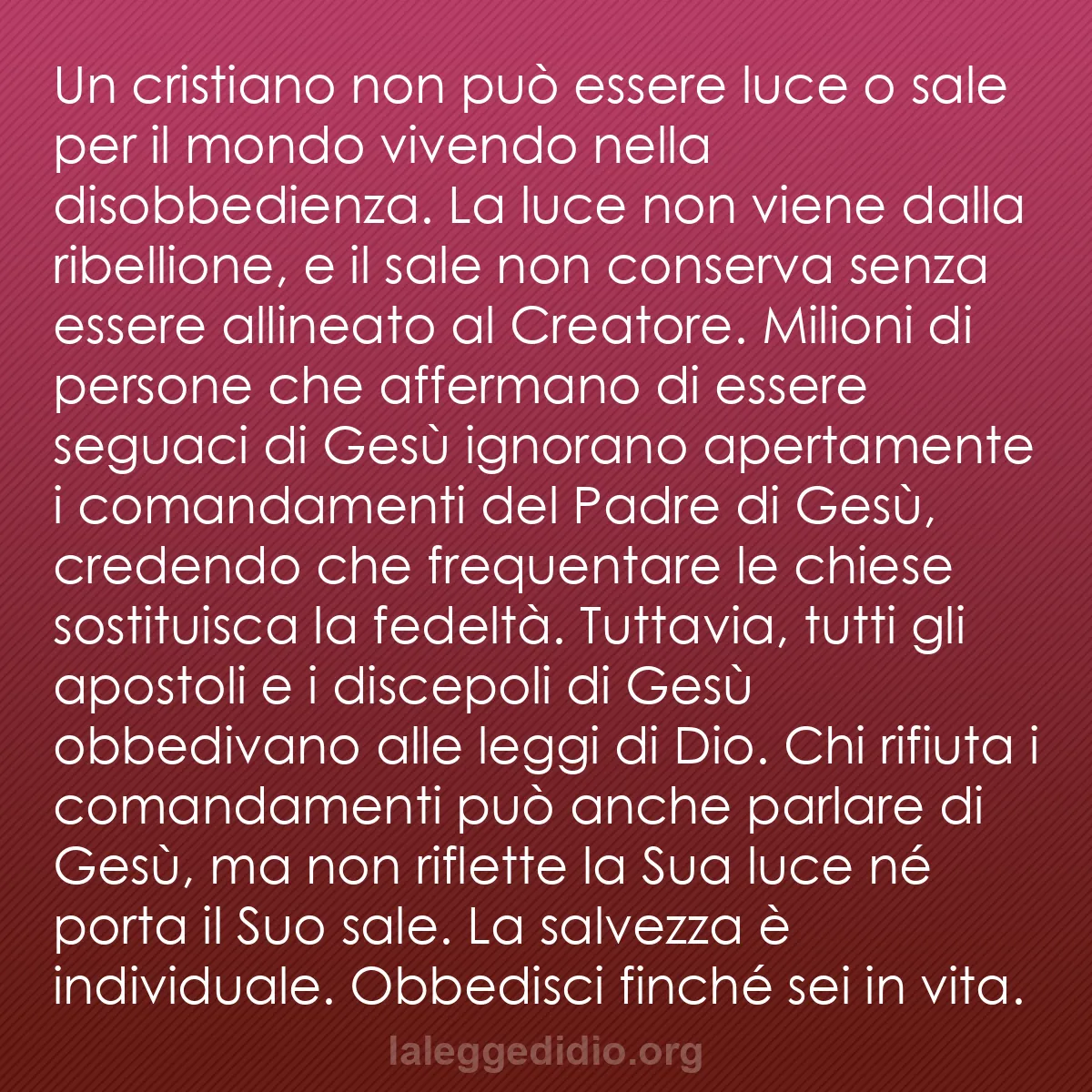 b0099 - Post sulla Legge di Dio: Un cristiano non può essere luce o sale per il mondo vivendo...