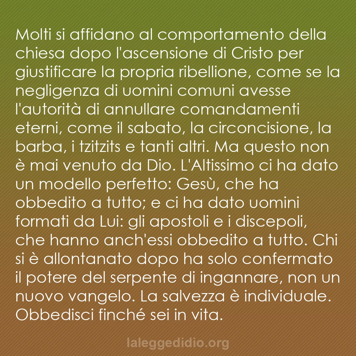 b0129 - Post sulla Legge di Dio: Molti si affidano al comportamento della chiesa dopo l