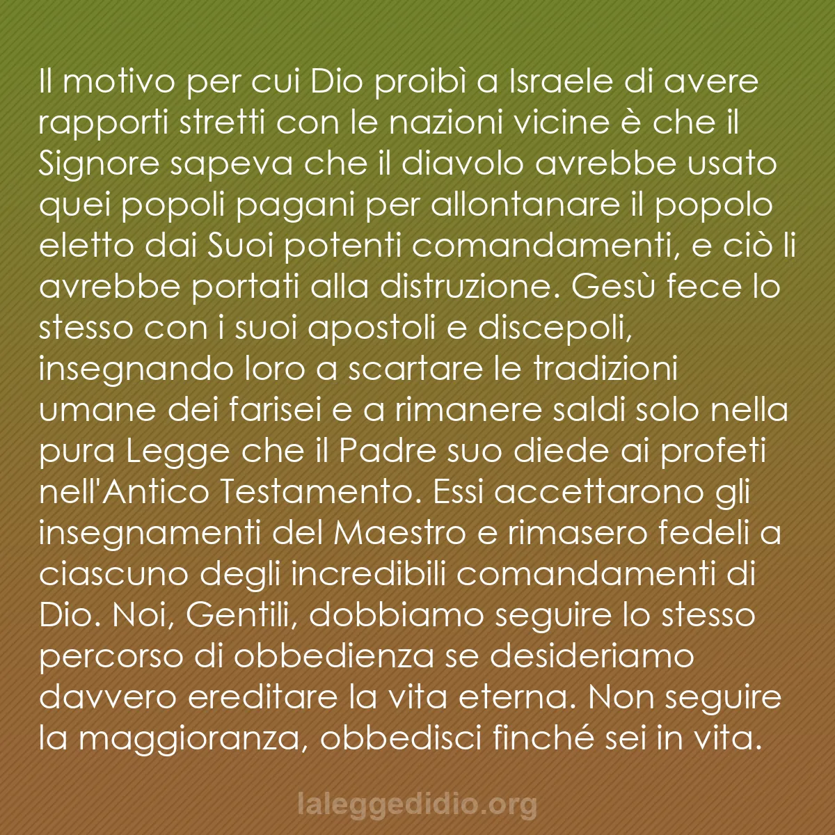 b0189 - Post sulla Legge di Dio: Il motivo per cui Dio proibì a Israele di avere rapporti stretti...