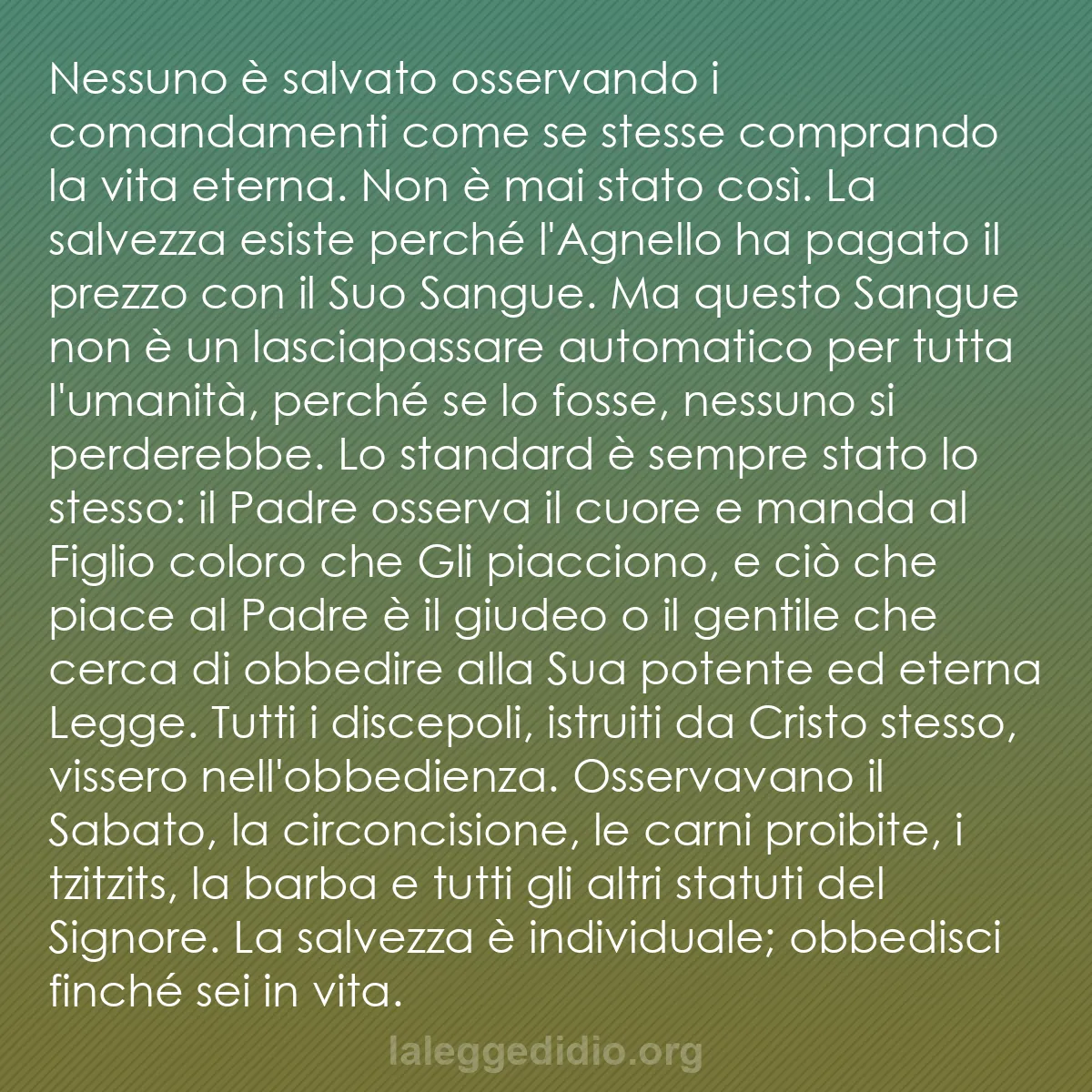 b0223 - Post sulla Legge di Dio: Nessuno è salvato osservando i comandamenti come se stesse comprando...