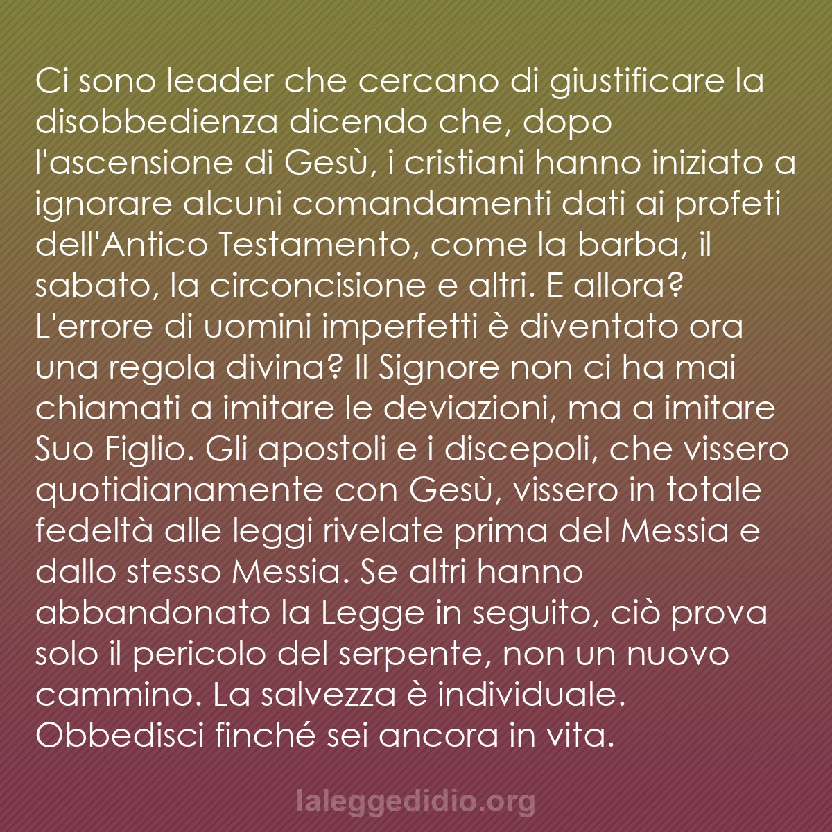 b0248 - Post sulla Legge di Dio: Ci sono leader che cercano di giustificare la disobbedienza...
