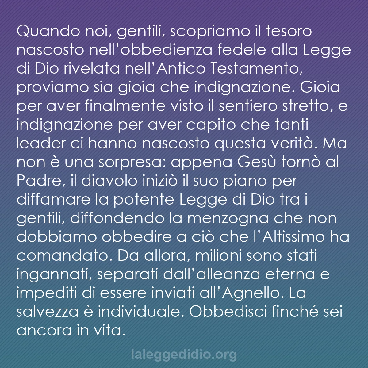 b0282 - Post sulla Legge di Dio: Quando noi, gentili, scopriamo il tesoro nascosto nell’obbedienza...