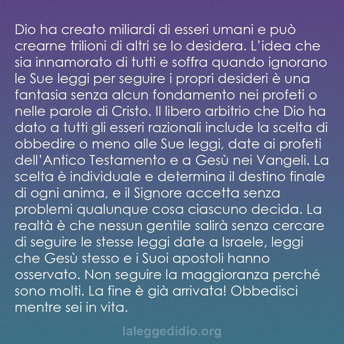 b0302 - Post sulla Legge di Dio: Dio ha creato miliardi di esseri umani e può crearne trilioni...