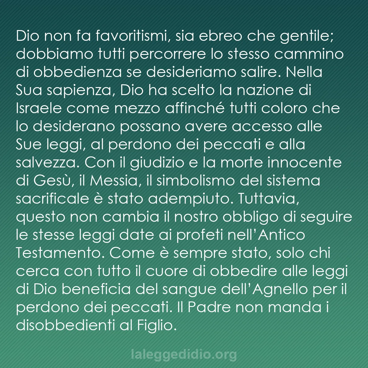 b0305 - Post sulla Legge di Dio: Dio non fa favoritismi, sia ebreo che gentile; dobbiamo tutti...