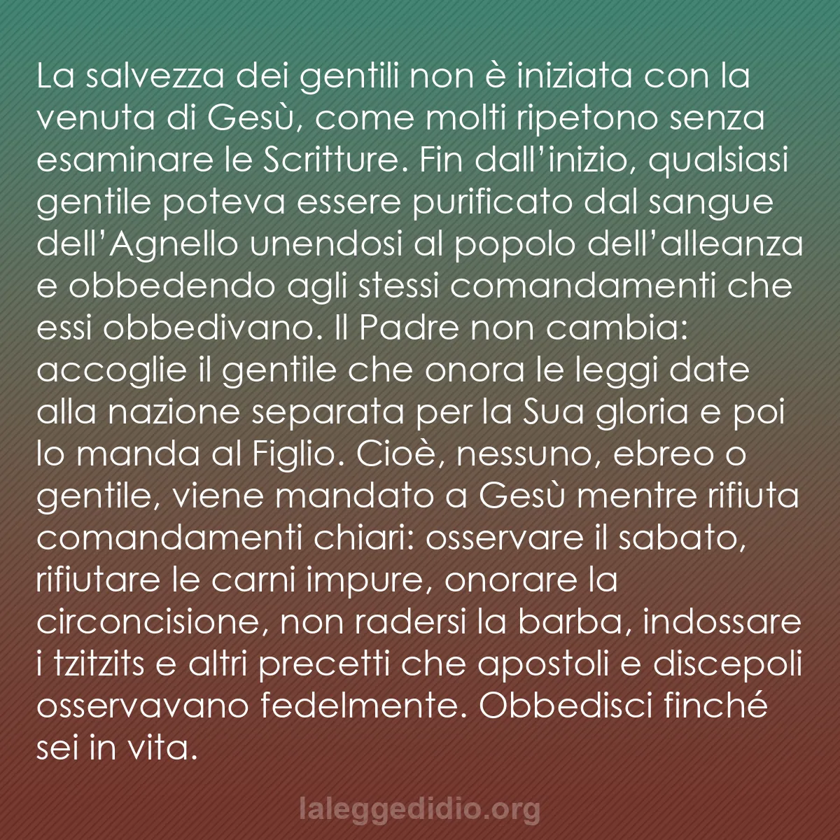b0333 - Post sulla Legge di Dio: La salvezza dei gentili non è iniziata con la venuta di Gesù,...