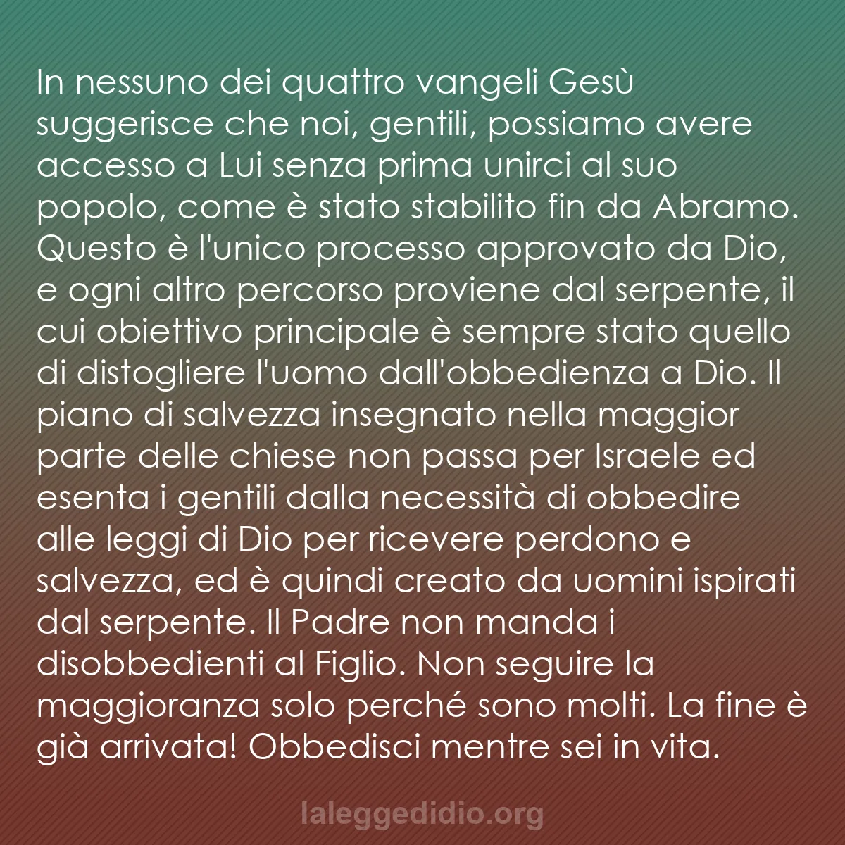 b0353 - Post sulla Legge di Dio: In nessuno dei quattro vangeli Gesù suggerisce che noi, gentili,...