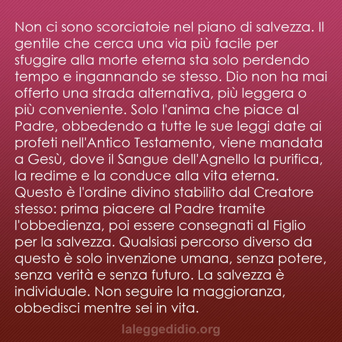 b0359 - Post sulla Legge di Dio: Non ci sono scorciatoie nel piano di salvezza. Il gentile che...