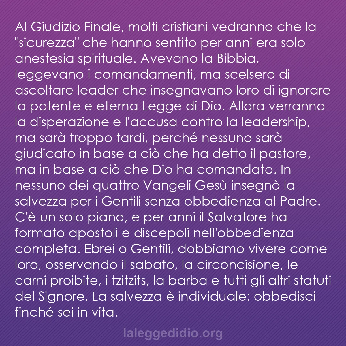 b0371 - Post sulla Legge di Dio: Al Giudizio Finale, molti cristiani vedranno che la "sicurezza"...