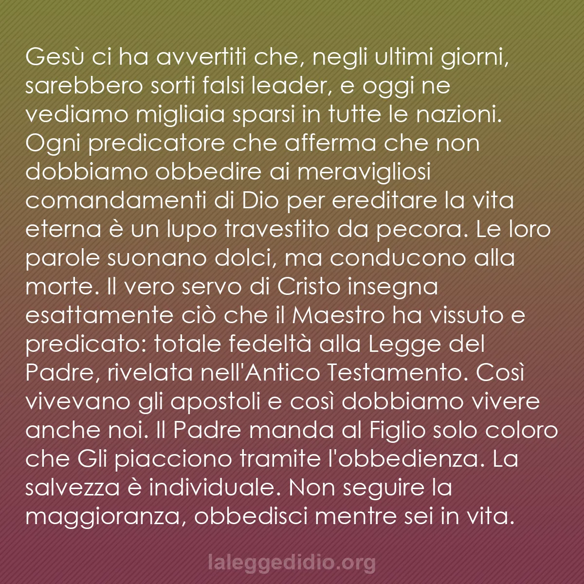 b0448 - Post sulla Legge di Dio: Gesù ci ha avvertiti che, negli ultimi giorni, sarebbero sorti...