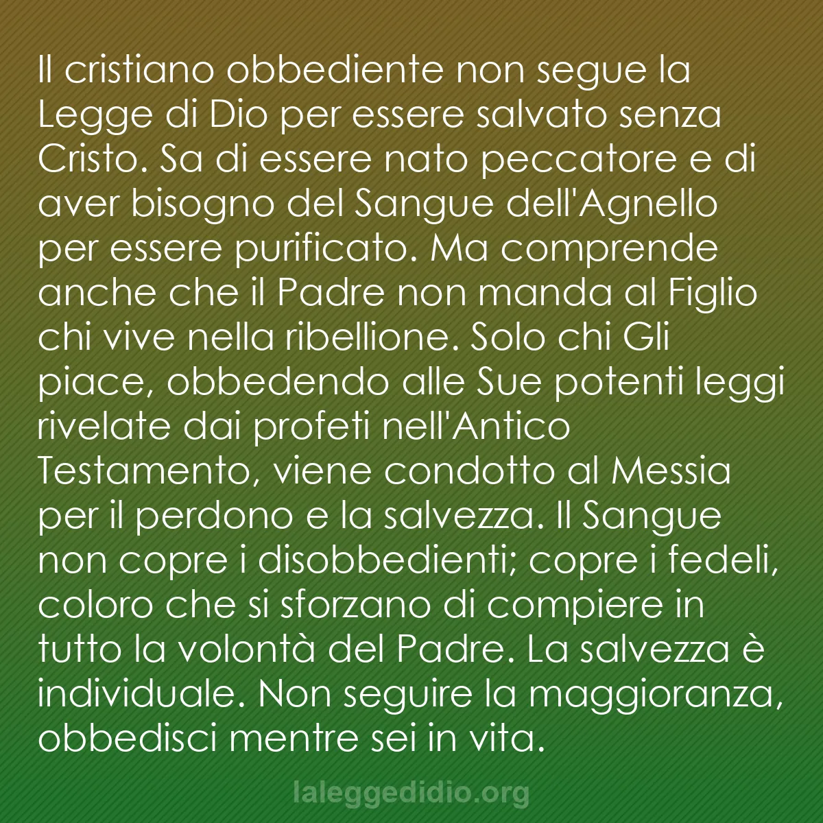 b0456 - Post sulla Legge di Dio: Il cristiano obbediente non segue la Legge di Dio per essere...