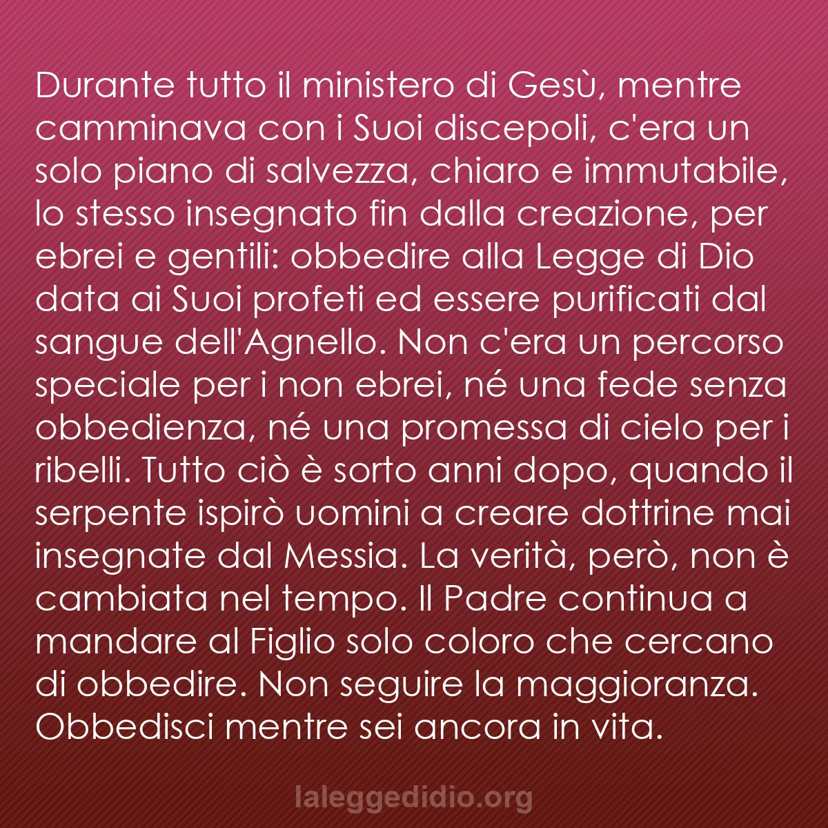 b0459 - Post sulla Legge di Dio: Durante tutto il ministero di Gesù, mentre camminava con i Suoi...