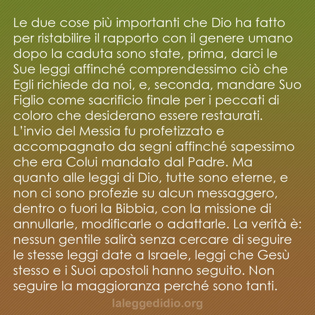 b0469 - Post sulla Legge di Dio: Le due cose più importanti che Dio ha fatto per ristabilire...