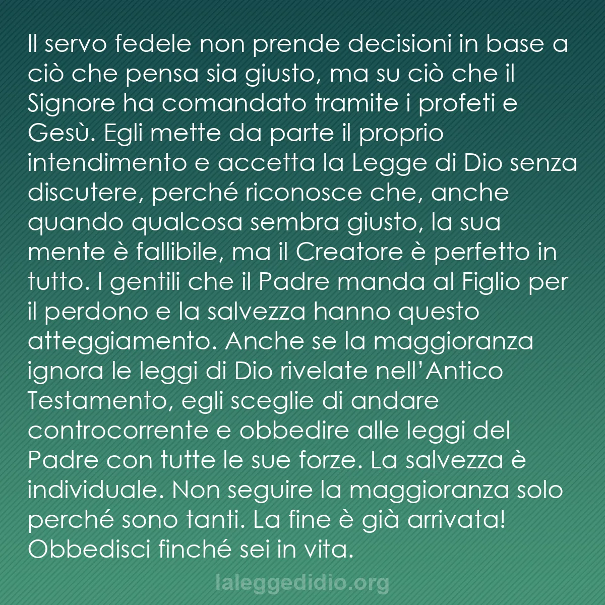 b0485 - Post sulla Legge di Dio: Il servo fedele non prende decisioni in base a ciò che pensa...
