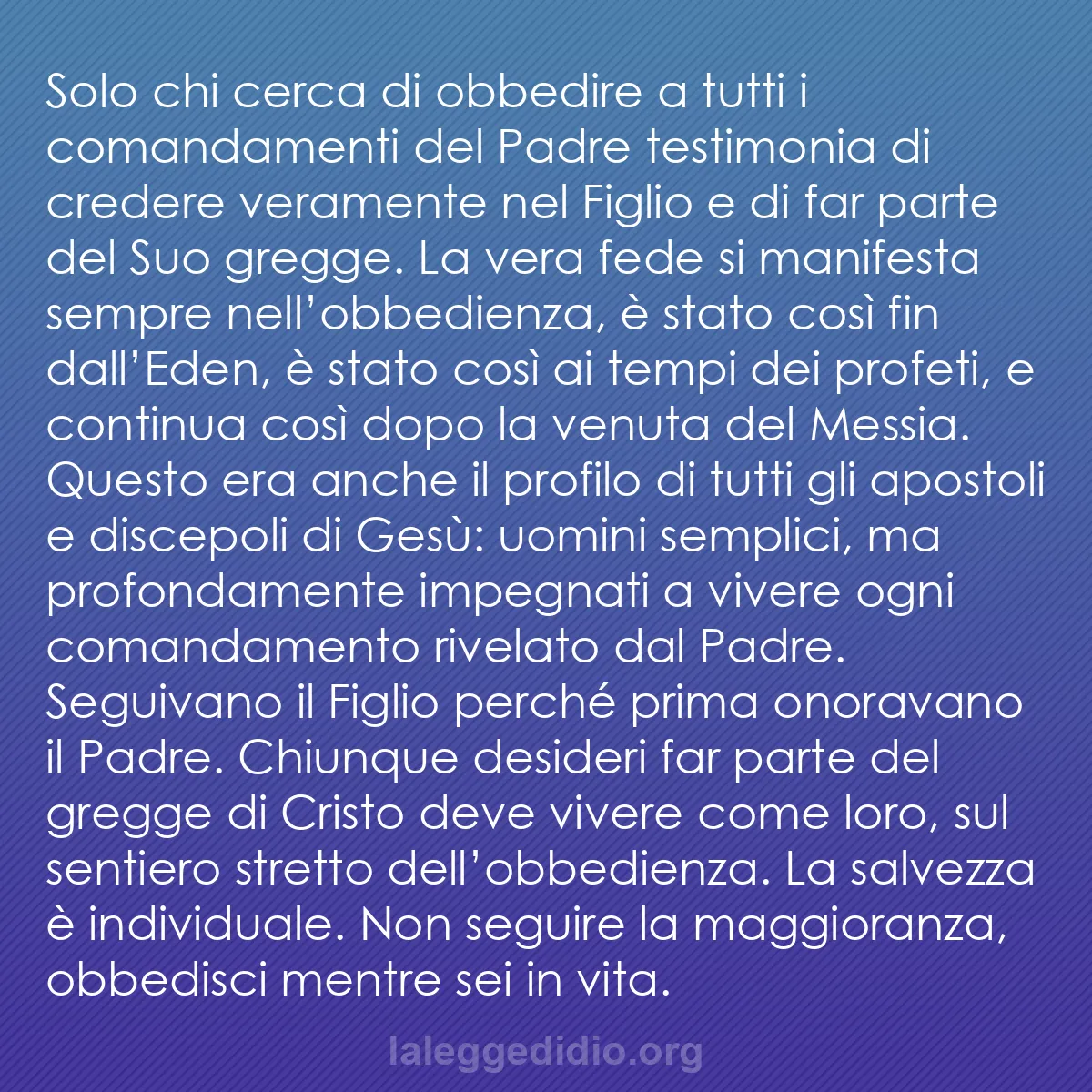 b0507 - Post sulla Legge di Dio: Solo chi cerca di obbedire a tutti i comandamenti del Padre...