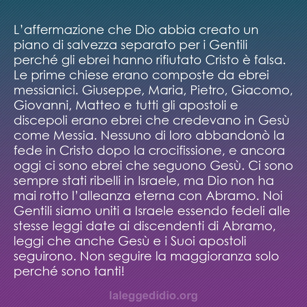 b0534 - Post sulla Legge di Dio: L’affermazione che Dio abbia creato un piano di salvezza separato...