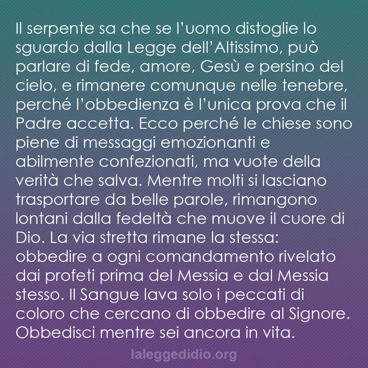 b0544 - Post sulla Legge di Dio: Il serpente sa che se l’uomo distoglie lo sguardo dalla Legge...
